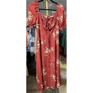 RIHOAS Floral Smocked Square Neck Puff Sleeve Midi Dress Size Small
